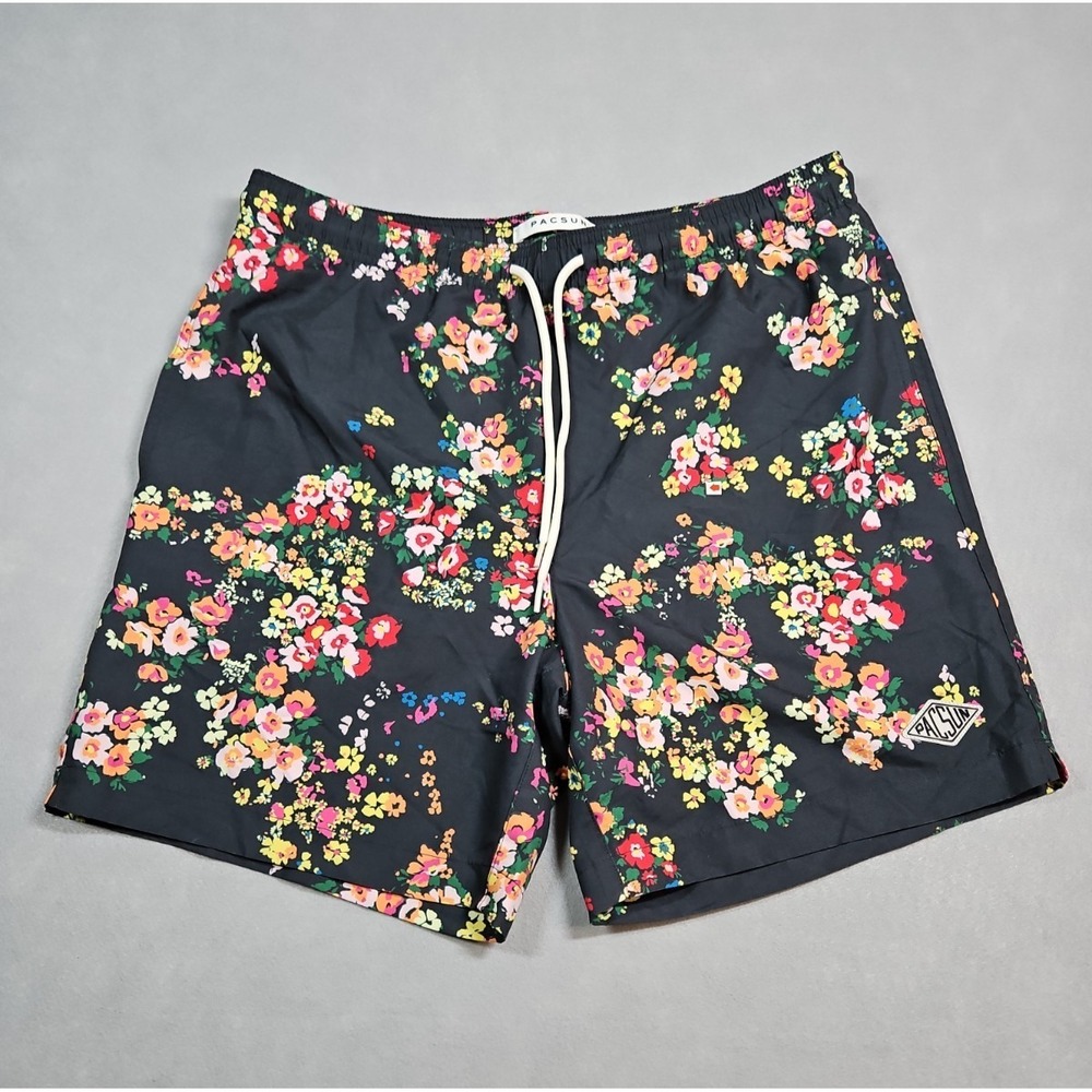 Pacsun Mens Black Floral Lined Swim Trunks Board Shorts Size Medium NWOT